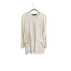 Susan graver weekend liquid knit ivory long sleeve tunic top S/XS